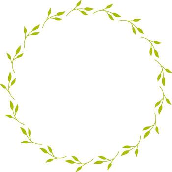 Round frame with light green branches on white background. Doodle style. Vector image.
