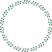 Round frame with green branches on white background. Doodle style. Vector image.