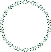 Round frame with green branches on white background. Doodle style. Vector image.