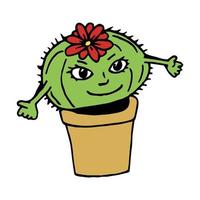 Cute smiling cactus on white background. Doodle style. Vector image.