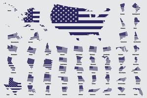 United states of America with each state map on USA flag. vector