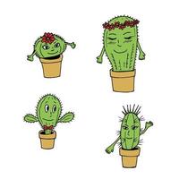 cactus sonrientes sobre fondo blanco. estilo garabato. imagen vectorial vector
