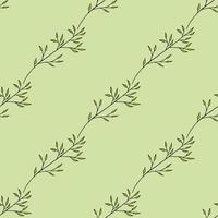 Seamless pattern with creative branches on light green background. Vector image.