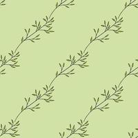 Seamless pattern with creative branches on light green background. Vector image.