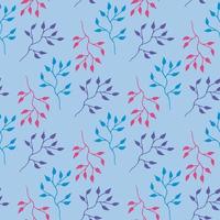 Seamless pattern with violet, pink and blue branches on light blue background. Vector image.