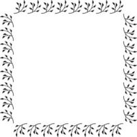 Square frame with cozy black branches on white background. Doodle style. Vector image.