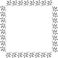 Square frame with cozy black branches on white background. Doodle style. Vector image.