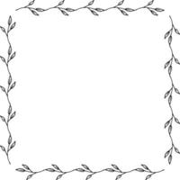 Square frame with cozy black-and-white branches on white background. Doodle style. Vector image.