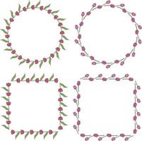 Set of frames with cozy tulips. Vector image. Spring flowers