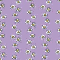 Seamless pattern with chamomile on light violet background. Vector image.