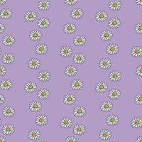 Seamless pattern with chamomile on light violet background. Vector image.