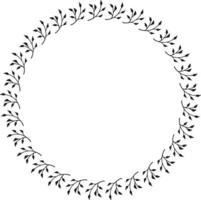 Round frame with black branches on white background. Doodle style. Vector image.
