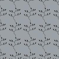 Seamless pattern with black branches on gray background. Vector image.