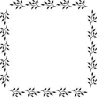 Square frame with creative black branches on white background. Doodle style. Vector image.
