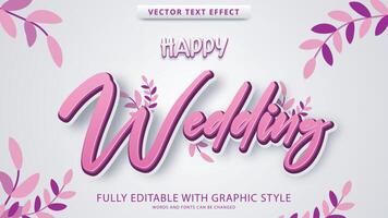 efecto de texto de boda feliz editable con estilo gráfico vector