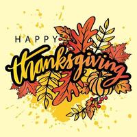 Happy thanksgiving hand lettering greeting card. vector