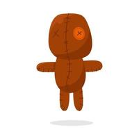 Sewn Voodoo doll isolated on white background. Vector illustration for Halloween in cartoon style.