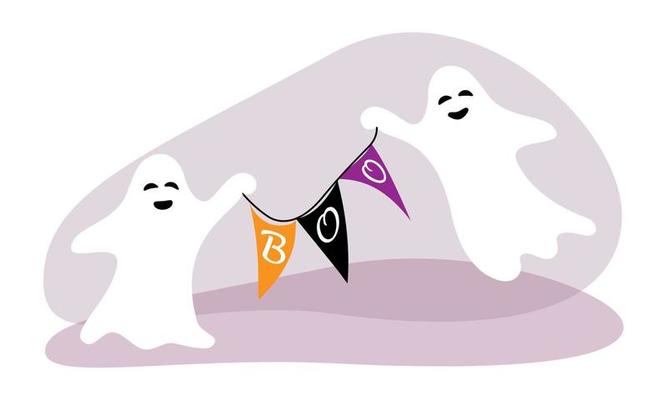 Cute, funny ghosts carrying scary Boo flags. Illustration set clipart on  isolated background. Spooky background for Halloween celebration, textiles,  wallpapers, wrapping paper, scrapbooking. 12254828 Vector Art at Vecteezy