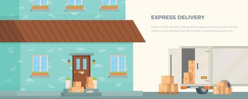 Vector illustration of boxes, parcels arriving at home.