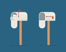 Vector illustration of the mailbox concept on a dark blue background. Open white mailbox And in this box white envelopes.