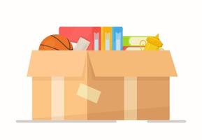 Vector illustration of a box of household items. Paper cardboard boxes.