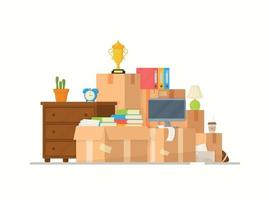 Paper cardboard boxes with various household items. vector