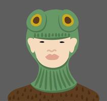 Winter warm hat in a form of a frog. Knitted helmet. Vector illustration.