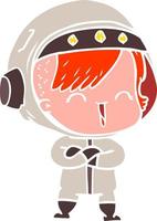 flat color style cartoon laughing astronaut girl vector