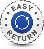 Simple easy return policy icon, badge, sign, symbol isolated on white background, with arrow. vector design.