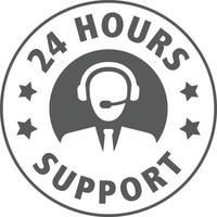 Simple 24 hours customer support icon badge, symbol isolated on white background. vector design.