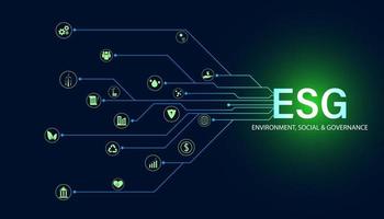 Abstract ESG with icon concept sustainable corporate development Environment, Social, and Governance on a modern green background.