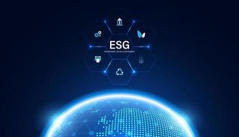 Abstract ESG Digital World High-Tech with Icon Concept Sustainable Development from Environment, Social, and Governance on a modern blue background. vector