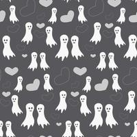 Seamless pattern for Halloween with two ghosts in love and heart shapes in trendy hues of gray vector