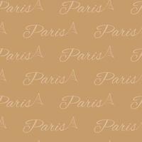 Paris city seamless pattern. Beige brown background. Fabric print template with text. vector