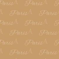 Paris city seamless pattern. Beige brown background. Fabric print template with text. vector