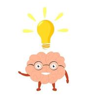 Concept idea, lamp creative sign, innovation. Simple business lightbulb, concept for project management, marketing, creativity. Vector isolated illustration with brain cute character.