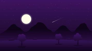 escena del paisaje nocturno con luna llena y estrellas sobre la colina vector