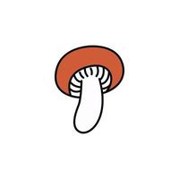 Orange-cap russula groovy mushroom doodle. Element autumn collection. Black outline isolated on a white background. Hand drawn line art, cute vector illustration.