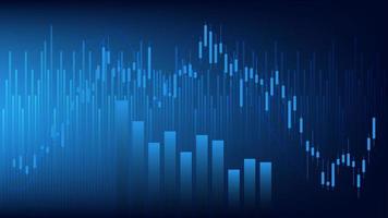 Financial business statistics with bar graph and candlestick chart show stock market price and effective earning on blue background vector