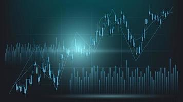 concepto de situación económica. las estadísticas de negocios financieros con gráfico de barras y gráfico de velas muestran el precio del mercado de valores y el cambio de divisas en un fondo verde oscuro vector