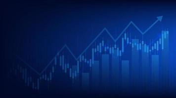 Financial business statistics with bar graph and candlestick chart show stock market price and effective earning on blue background vector