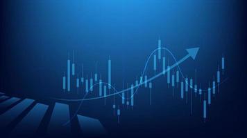 las estadísticas de negocios financieros con gráfico de barras y gráfico de velas muestran el precio del mercado de valores y las ganancias efectivas en el fondo azul vector