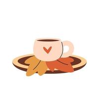 Cute minimalistic composition with a cup of warm drinks and fall leaves vector