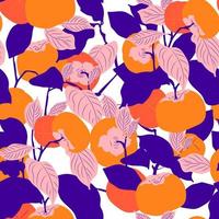 Seamless pattern. Colorful fruit pattern of fresh whole and sliced persimmon fruits. Vector illustration