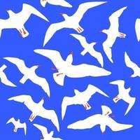 Vector seamless pattern with silhouettes of seagulls flying in the sky