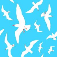 Vector seamless pattern with silhouettes of seagulls flying in the sky