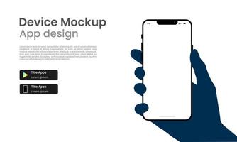 Modern hand-holding smartphone on white background. Smartphone device mockup for UI UX app presentation. Vector Illustration