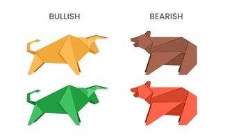 signo de estilo origami de toros y osos del mercado de valores vector