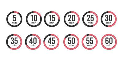 Digital stopwatch set every 5 minutes in 1 hour. vector