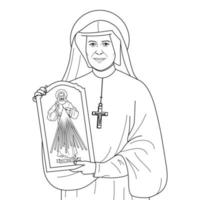 Saint  Faustina Kowalska Vector Illustration Outline Monochrome